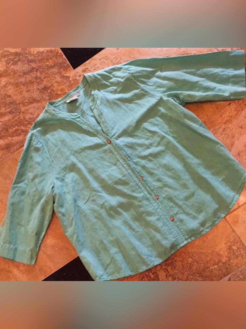Women’s Aqua-Mint Blue - Green Button-Front Linen & Cotton Top
